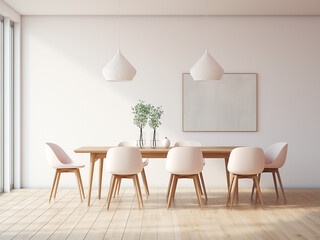 White dining room with inviting atmosphere and elegant furniture. AI Generation.