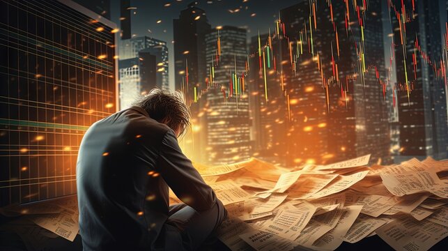 financial crisis, stock market crash unexpectedly, money loss, capital devaluation, risky investment strategy, poor economic situation, unstable portfolios. Investors go bankrupt as stocks fall.