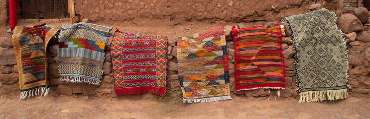 Colorful woolen Berber carpet in Morocco