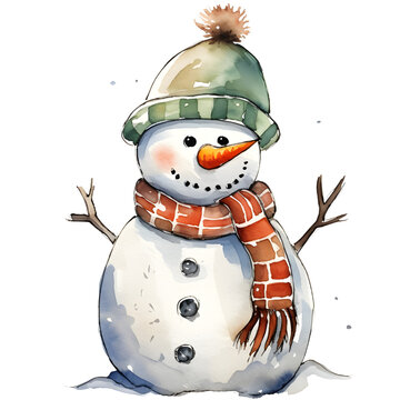 christmas decorations Snowman in watercolor on transparent background