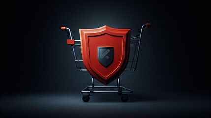 Shield with shop cart icon, costumer safety symbol