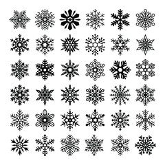 set snowflakes silhouette collection