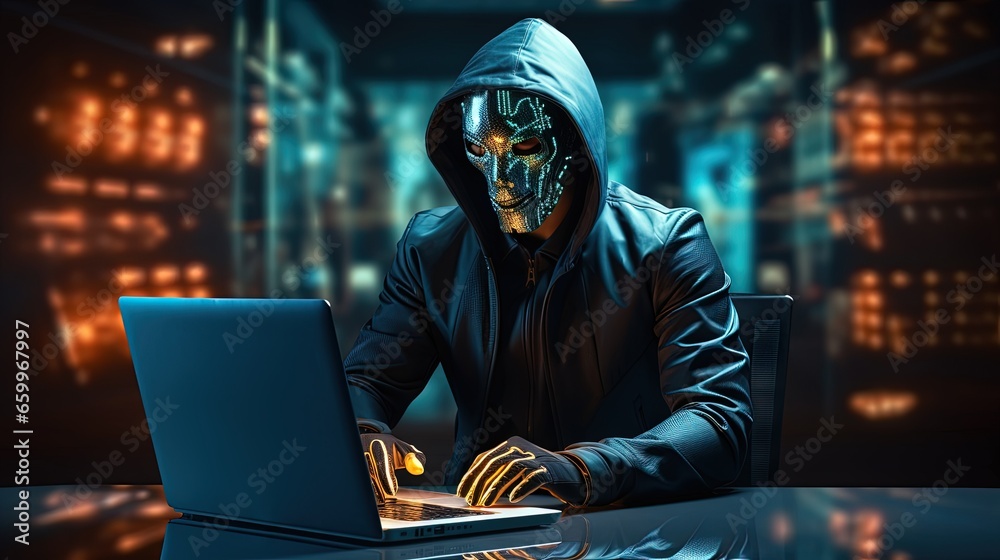 Poster Cybersecurity cybercrime internet scam business, Cyber security platform VPN computer privacy protection 3D AI robot hacking malware virus attack defense, online network IoT digital technology