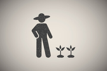 Gardener, flower, garden icon vector illustration in stamp style