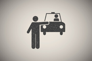 Man, cab, car, vehicle, taxi icon vector illustration in stamp style