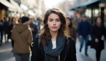 Fototapeta premium woman on the street among the crowd