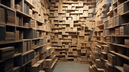 Rows of shelves with boxes
