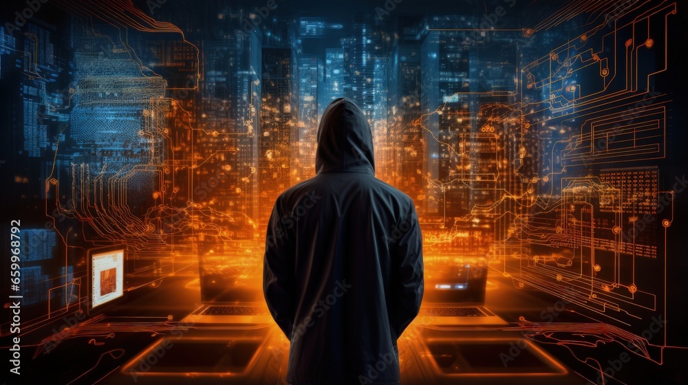 Leinwandbilder cyber security and bit hacker network and power energy and, encryption and cyber punk