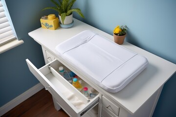 high angle view of a white changing table