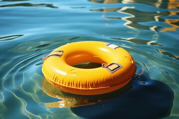 Small Rescue Circle Yellow in a Blue Water Swimming Pool