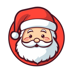 Obraz na płótnie Canvas Vector Cute Funny Smiling Santa Claus Head Icon, sticker isolated on white. Design Template for Holiday Merry Christmas and Happy New Year Greeting Cards, Stickers, Banners