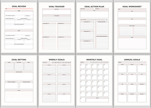 Minimalist planner pages templates. Printable Life & Business Planner Set. Goal Review, Goal Tracker,Goal action plan,GOAL WORKSHEET,Goal Setting,Weekly Goals,Monthly Goal,Annual Goal,Printable Page .