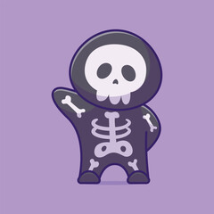 Cute skeleton costume cartoon vector illustration halloween holiday concept icon isolated