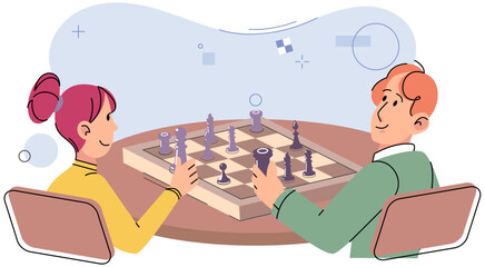 Game together. Family fun. Friendship time. Vector illustration. The laughter and excitement during game chess night with friends contagious Playing games with family and friends treasured pastime