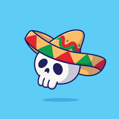 Cute skull mexican hat cartoon vector illustration day of the dead concept icon isolated