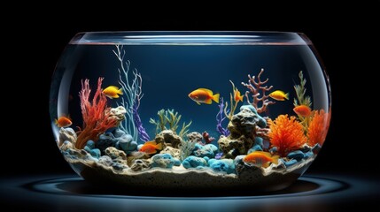 piece of aquarium or ocean with fishes inside. 3d illustration of sea isolated. unusual illustration