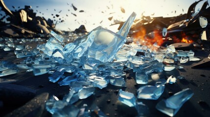 Image of waste glass for recycling in industry,broken glass recycled - obrazy, fototapety, plakaty