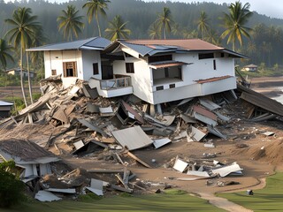 home in the town after tsunami attack at Thailand