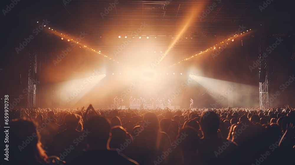 Poster floodlights scene during a rock concert. blurred background. web banner. element of design.