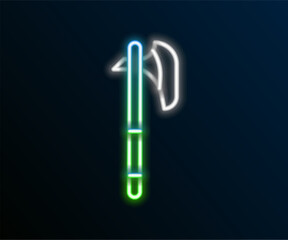 Glowing neon line Medieval axe icon isolated on black background. Battle axe, executioner axe. Medieval weapon. Colorful outline concept. Vector