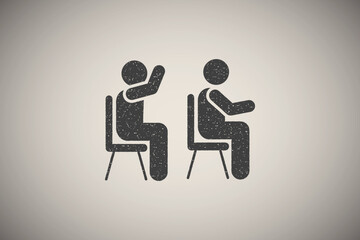 Classroom, student, talking icon vector illustration in stamp style