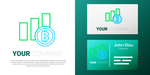 Fototapeta premium Line Pie chart infographic bitcoin icon isolated on white background. Diagram chart sign. Colorful outline concept. Vector