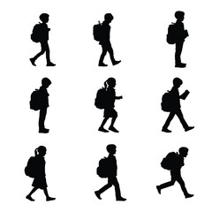 Silhouette Of Child Carrying A Bag Going To School