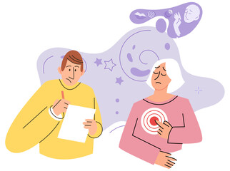 Dialog between psychologist, psychoanalyst or psychotherapist and patient. Psychotherapy, psychotherapeutic aid for adults. Mental therapy session, correction of patients behavior and emotions