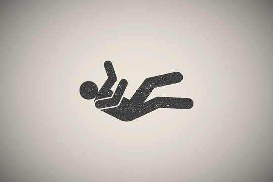 Man, slip, imbalance, down icon vector illustration in stamp style