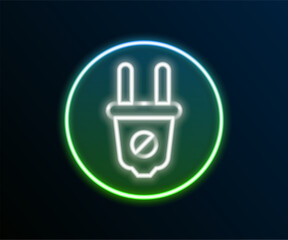 Glowing neon line Electric plug icon isolated on black background. Concept of connection and disconnection of the electricity. Colorful outline concept. Vector