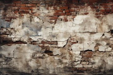 Background of old vintage dirty brick wall with peeling plaster, texture, Background of brick wall texture