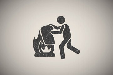 Extinguish a fire, man icon vector illustration in stamp style