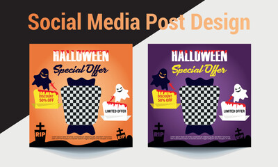 Halloween super sale social media post design template. Halloween special offer post design. Halloween exclusive shoes sales banner template design