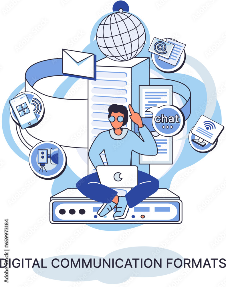Wall mural digital communication formats metaphor, content online data and social media streaming. abstract mod