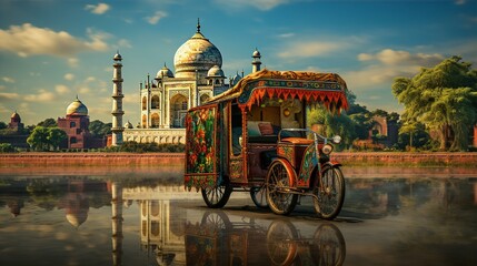 Rickshaw on old Indian town street, local atmosphere, Asian culture and travel concept - obrazy, fototapety, plakaty