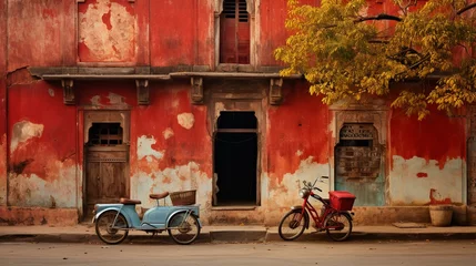 Poster Rickshaw on old Indian town street, local atmosphere, Asian culture and travel concept © IRStone