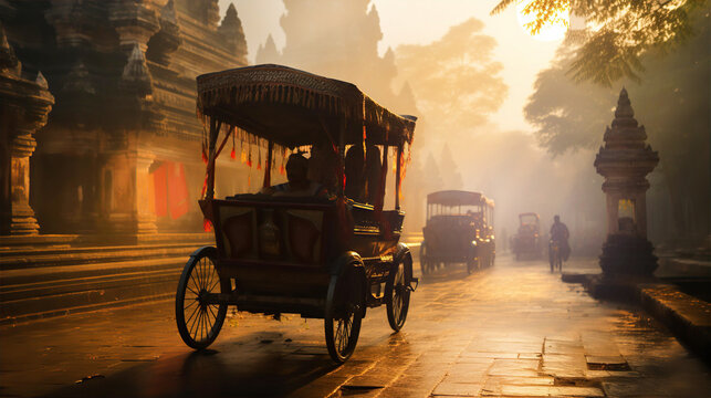 Rickshaw on old Indian town street, local atmosphere, Asian culture and travel concept
