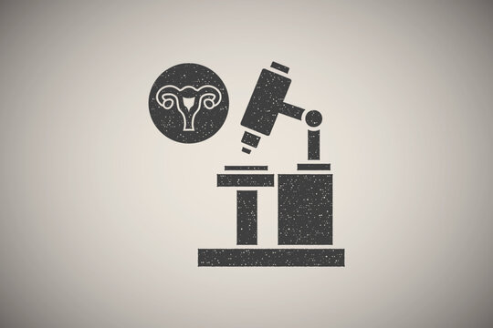 Microscope uterine, analysis icon vector illustration in stamp style