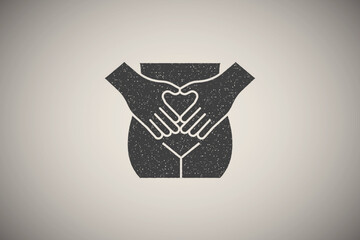 Woman body, love, heart icon vector illustration in stamp style
