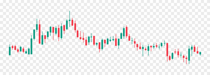 Crypto candle graph. Green and red candlestick chart tools for traders. Vector illustration isolated on transparent background - obrazy, fototapety, plakaty