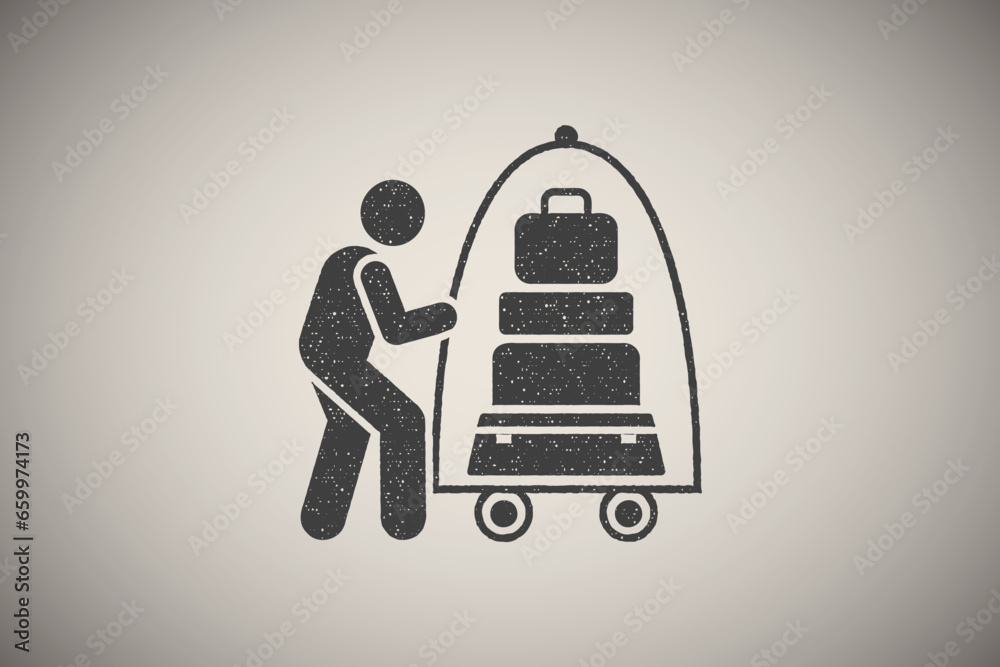 Sticker Work, hotel, maid, man, icon vector illustration in stamp style