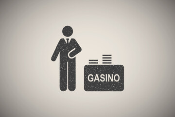 Man, casino, money, hotel icon vector illustration in stamp style