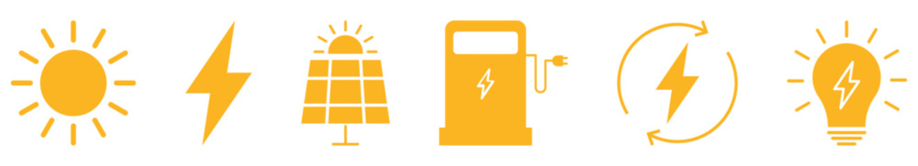 Electricity yellow icon set. Vector illustration isolated on white background - obrazy, fototapety, plakaty