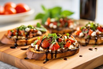 image of toasted bruschetta with goat cheese and grilled eggplant - obrazy, fototapety, plakaty
