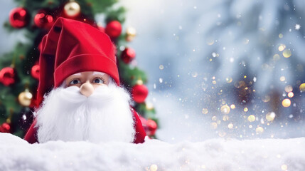 Fototapeta na wymiar Christmas Card with Santa Claus and Magical New Year Celebration