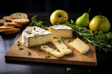 bread with fresh pear slices, cheese, and herbs