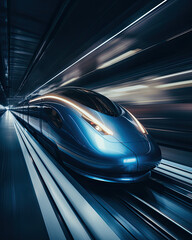 Fototapeta premium futuristic high-speed train zipping through a tunnel
