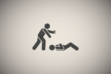 Man, liver, pain, medicine icon vector illustration in stamp style