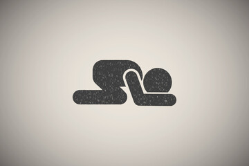 Man, floor, pray icon vector illustration in stamp style
