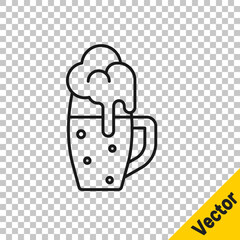 Black line Glass of beer icon isolated on transparent background. Vector
